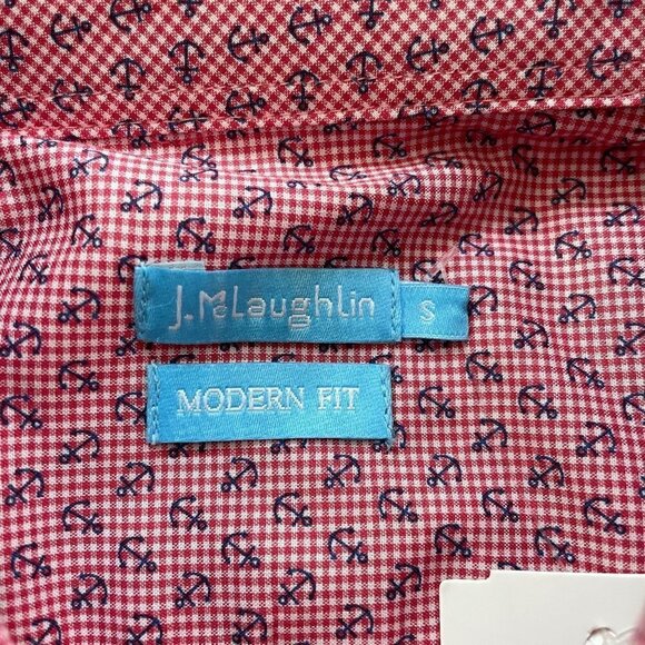 NWT J. McLaughlin Lorimer Button Down Shirt Red/Navy Mini Anchor Men's Small - Picture 5 of 10